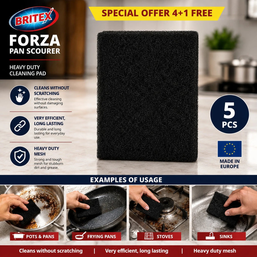 Britex Forza Pan Scourer Cleaning Pad Heavy Duty Kitchen Scrubbing Pad 5 Pieces