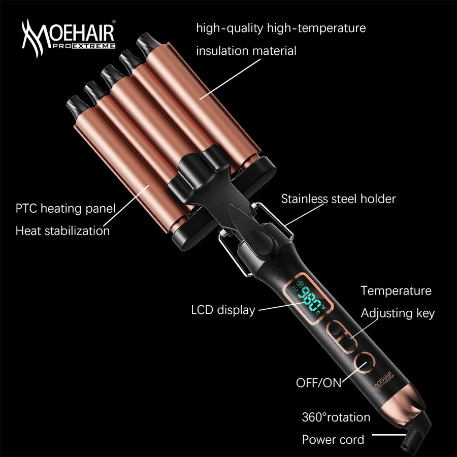 5 Barrel Travel Hair Waver Curling Iron Ceramic Hair Curler with LCD Display & Adjustable Temperature