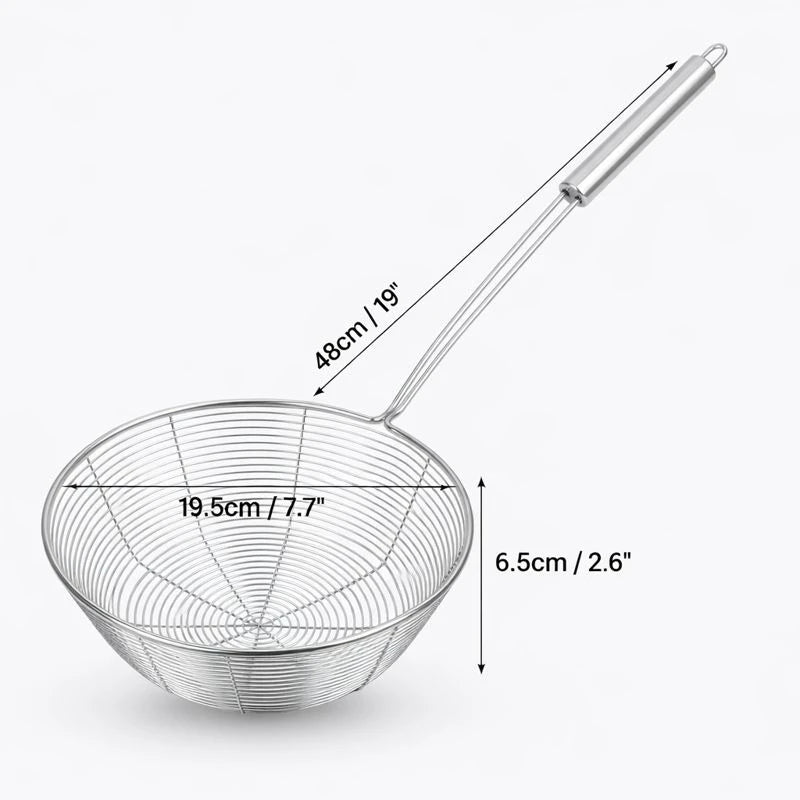 Stainless Steel Wire Skimmer Spoon for Frying, Fries & Oil Straining Kitchen Spider Strainer, Extra Large, 48 cm, 19.5 cm, 6.5 cm