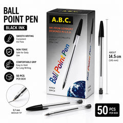 Black Ball Point Pens Box of 50 Smooth Writing Non Toxic Pens for Office School Study and Everyday Writing