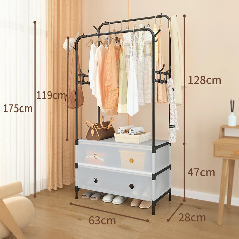 Double Clothes Rack with Storage Flip Covers Multifunctional Wardrobe Organizer & Shoe Cabinet 63*28*175 cm