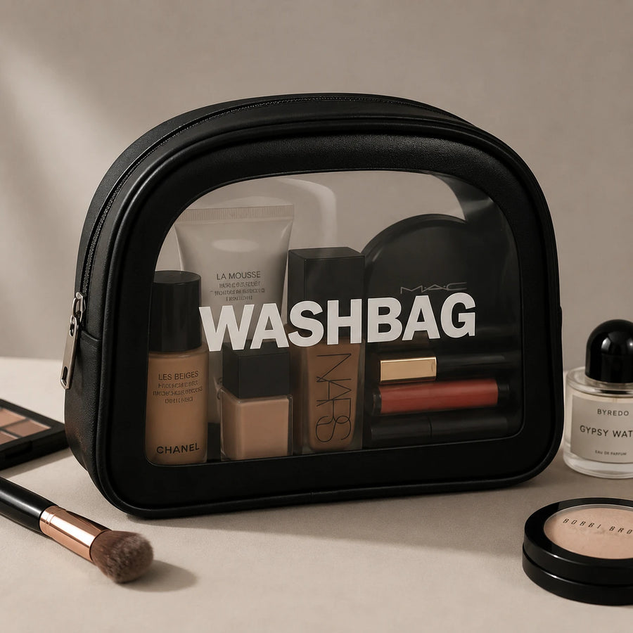 Black Minimalist Transparent Washbag Pouch Travel Cosmetic Toiletry Organizer