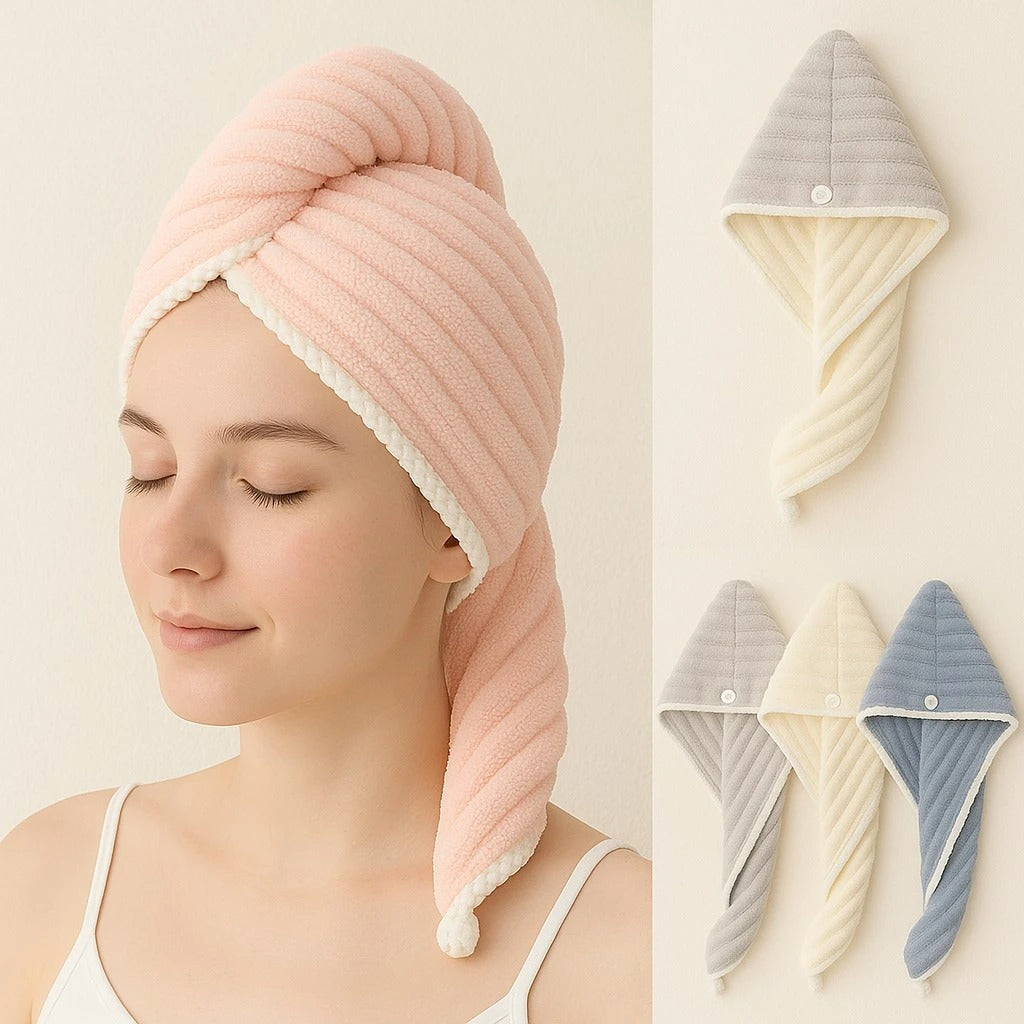 Thin Stripes Cotton Dry Hair Travel Cap Soft Absorbent Hair Wrap Shower Bath Hair Towel hair styler