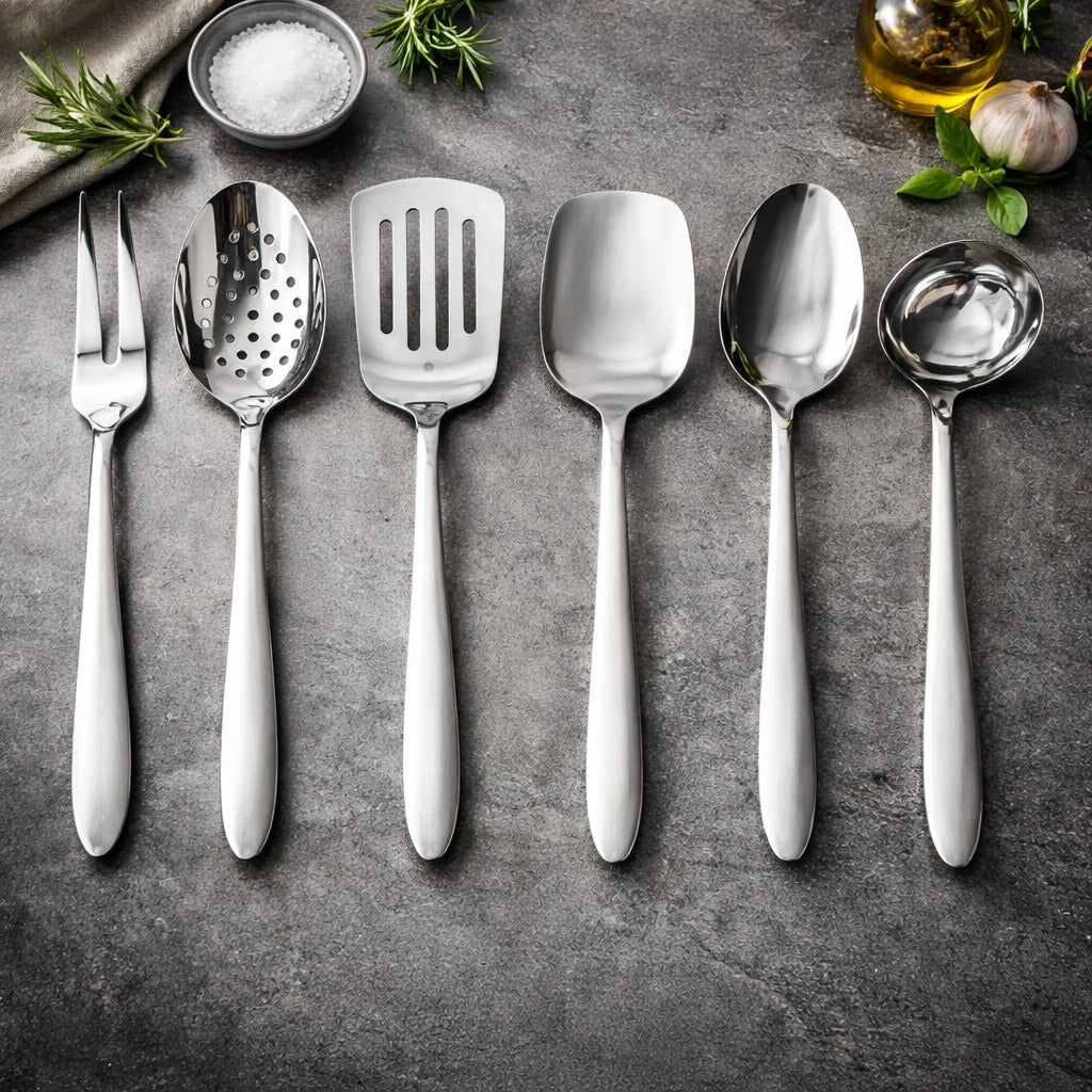 Stainless Steel Kitchen Utensil Set Cooking Utensils Set Metal Cooking Tools Kitchen Serving Utensils Set of 6 Silver