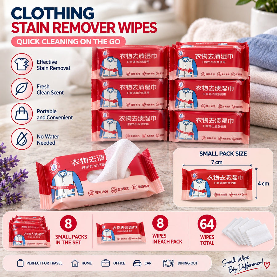 Clothing Stain Remover Wipes Portable 64 PCS