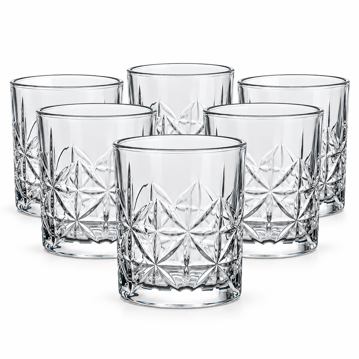 Diamond Pattern Crystal Clear Drinking Glasses Set of 6