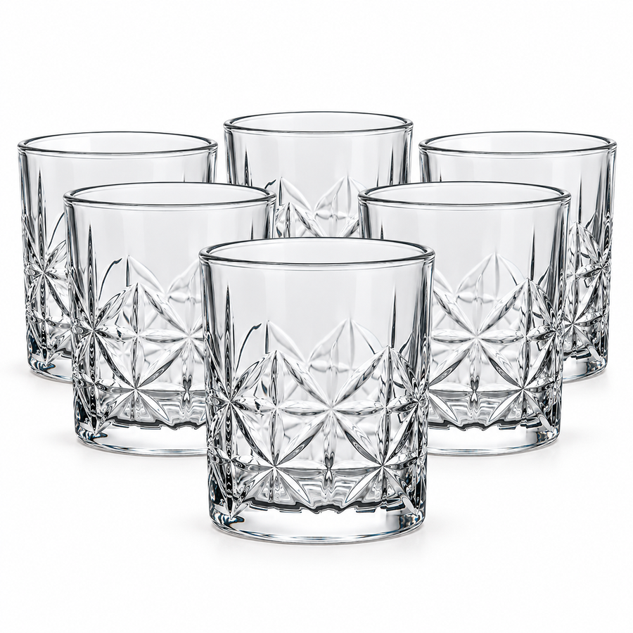 Diamond Pattern Crystal Clear Drinking Glasses Set of 6