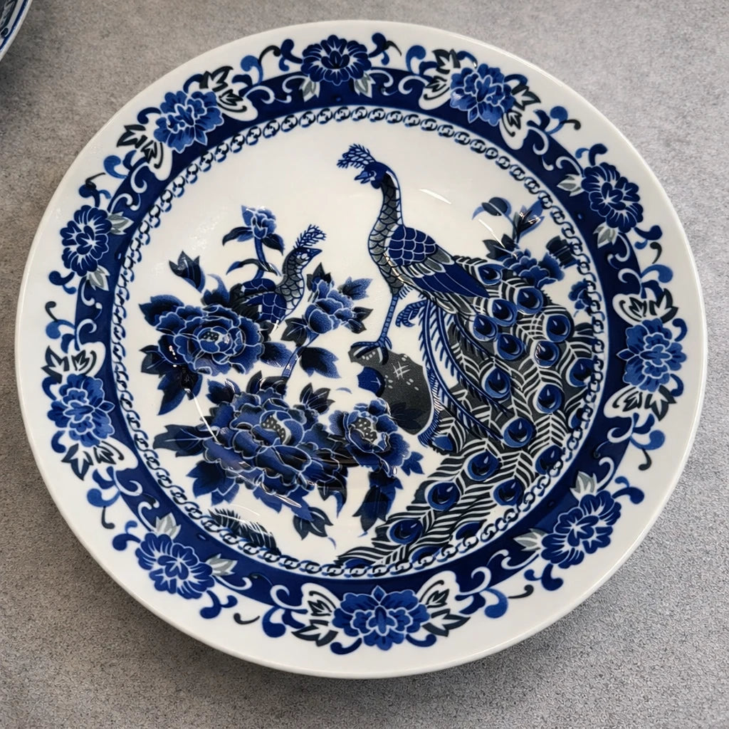 Dinnerware Set 30 Pieces Blue Peacock Porcelain Premium Oriental Plates Style Tableware Ramadan Iftar
