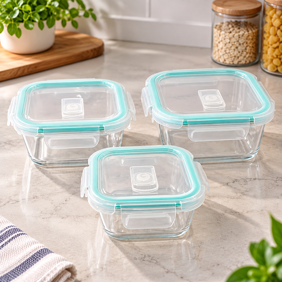 3 Piece Glass Food Container Set