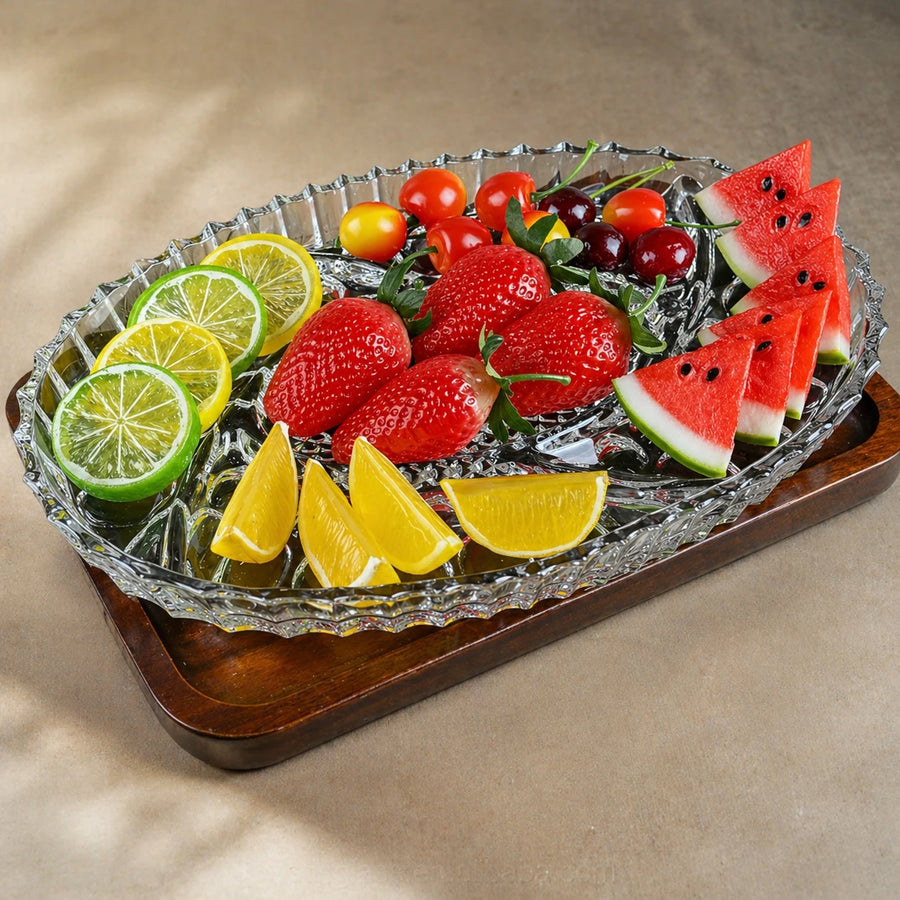 Glass Serving Tray Oval Crystal Look Luxury Serving Plate Elegant Fruit Dessert Display Tray Decorative Table Tray
