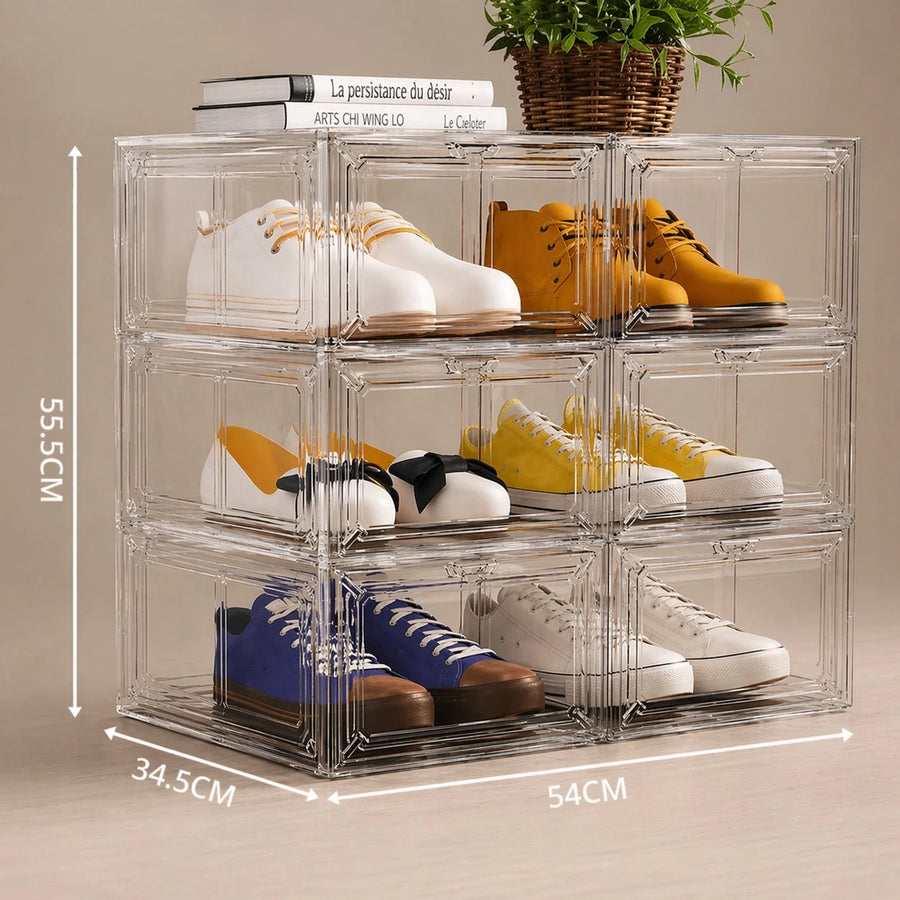 Stackable Shoe Storage Organizer Clear Shoe Box Cabinet 6 Door Modular Shoe Organizer Storage Boxes