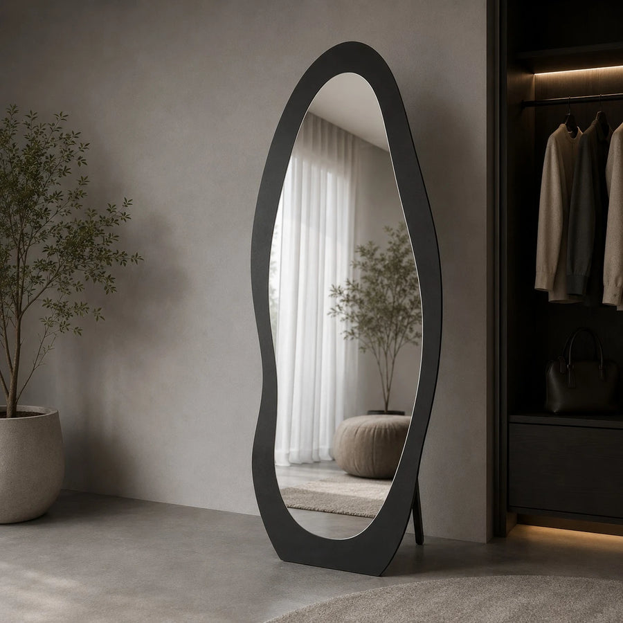 Modern Full Length Dark Brown Wood Frame Standing Mirror for Bedroom