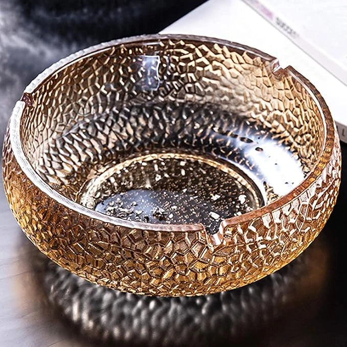 Red Cherry Gold-Tinted Crystal Glass Ashtray with Elegant Design for Home Office and Outdoor Use