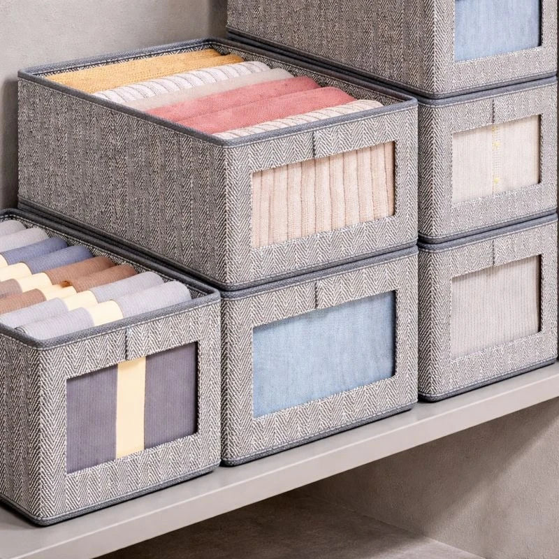 Medium Foldable Fabric Storage Box with Clear Window – Closet Organizer, Wardrobe Storage Bin, Shelf & Drawer Organization Solution