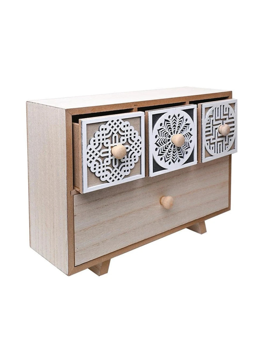 Multi Color MDF Desktop Storage Organizer with Decorative Cutwork Drawers for Home and Office