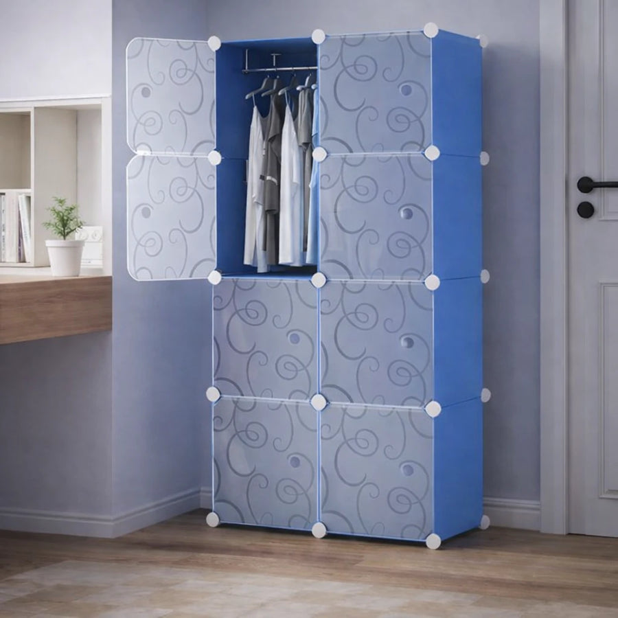 Modular 8 Cube Closet Wardrobe Storage Organizer Adjustable Plastic Clothes Cabinet Shoe Storage Unit with Hanging Rail