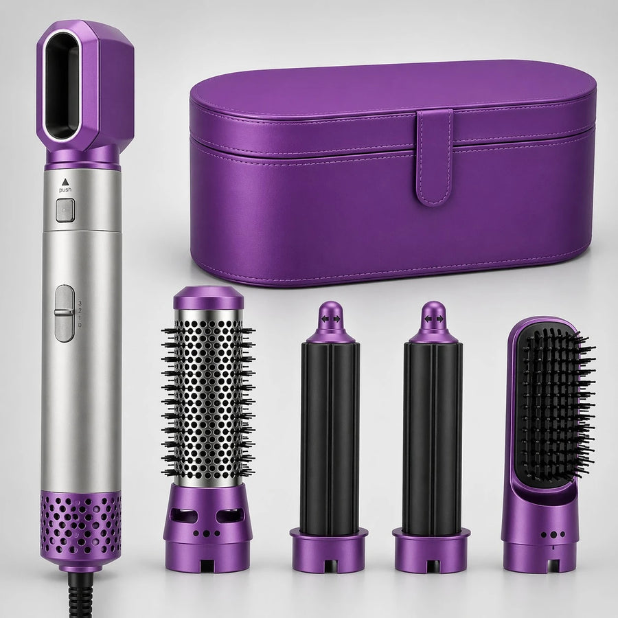 5 in 1 Travel Hair Styler 1000W Hot Air Hair Brush Dryer Curler Volumizer Straightener Blow Dryer Brush Multi Styler Set with Storage Case