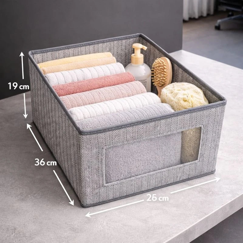 Medium Foldable Fabric Storage Box with Clear Window – Closet Organizer, Wardrobe Storage Bin, Shelf & Drawer Organization Solution
