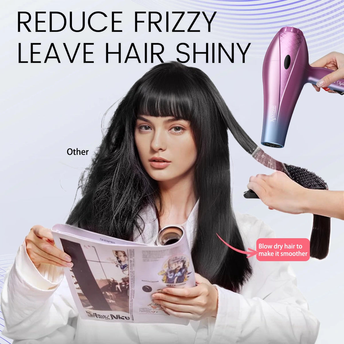 Professional Hair Brush Dryer with Diffuser & Concentrator Nozzles | High Power Hair Styling Dryer Travel Set