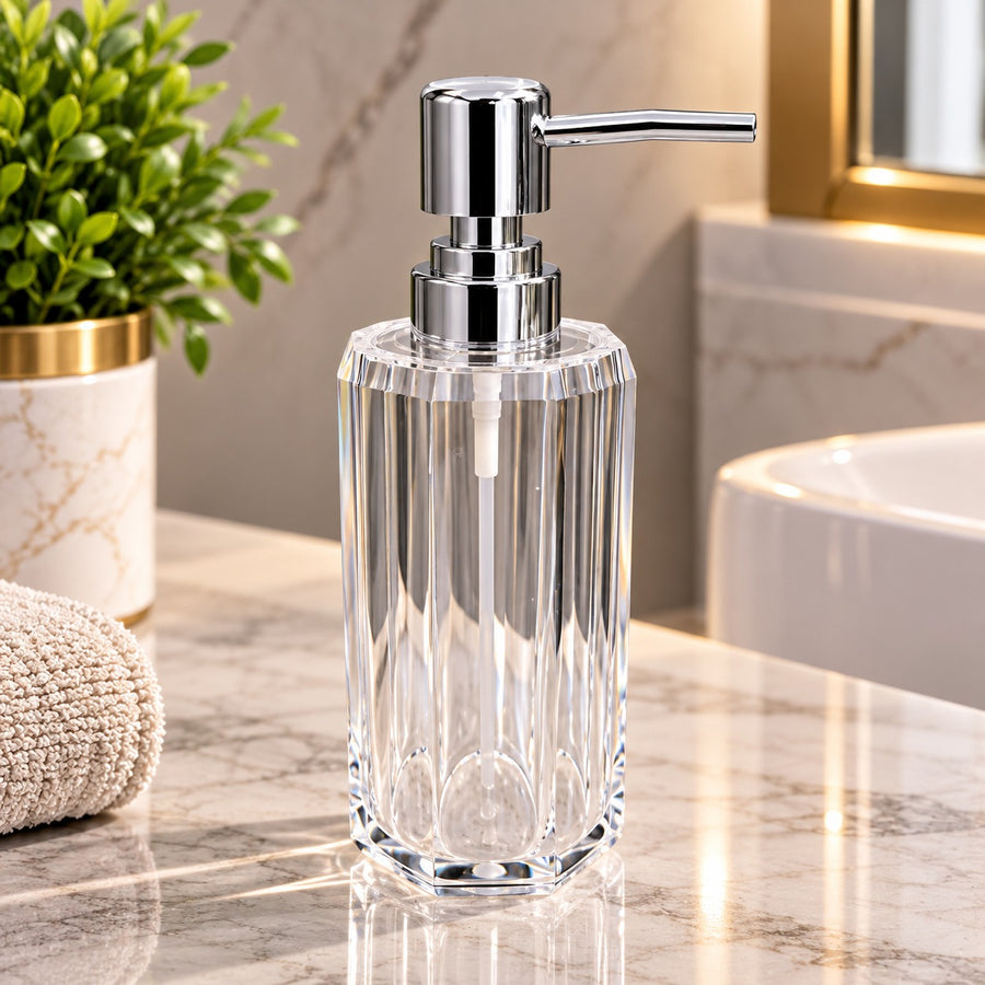 Clear Acrylic Liquid Soap Dispenser with Chrome Pump 18 cm