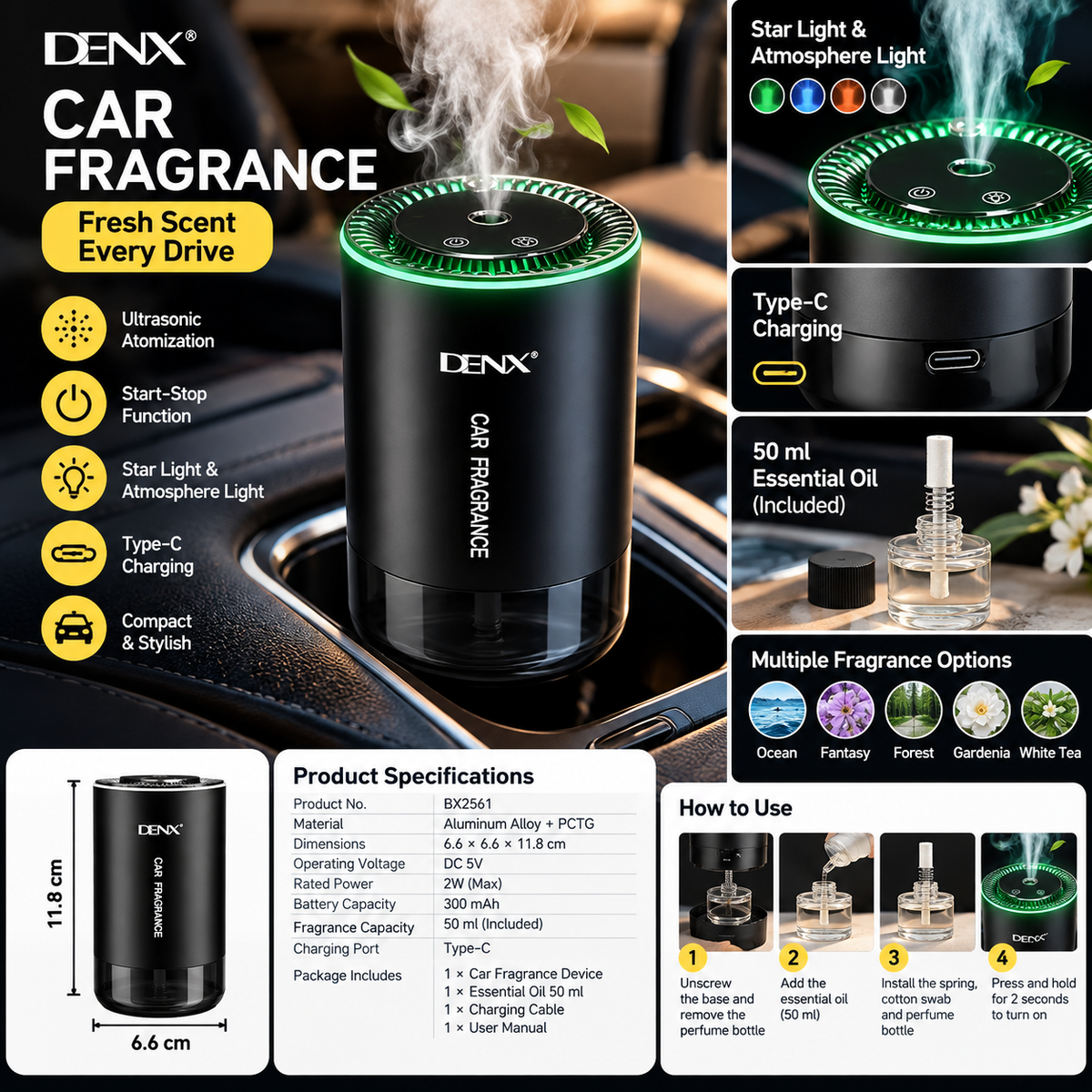 DENX Rechargeable Car Fragrance Diffuser
