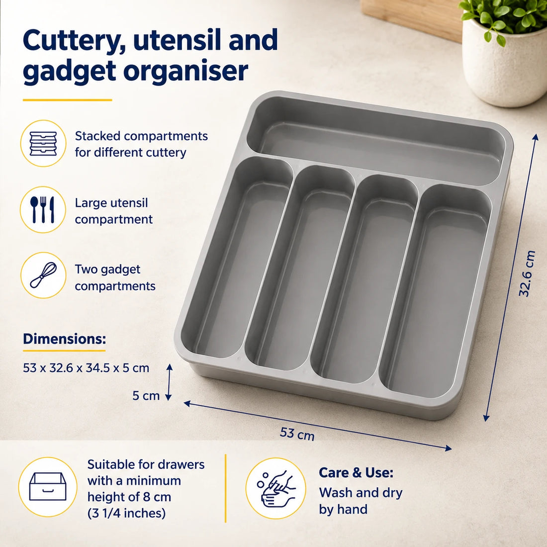 Kitchen Cutlery Drawer Organizer Tray Plastic Utensil Storage Holder