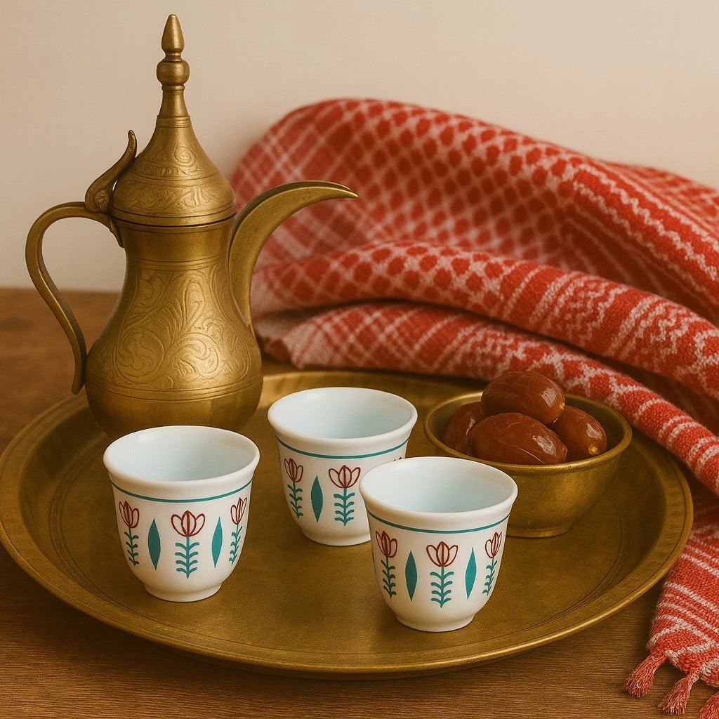 Set of 12 Arabic Coffee Espresso Cups – Green Tulip Design