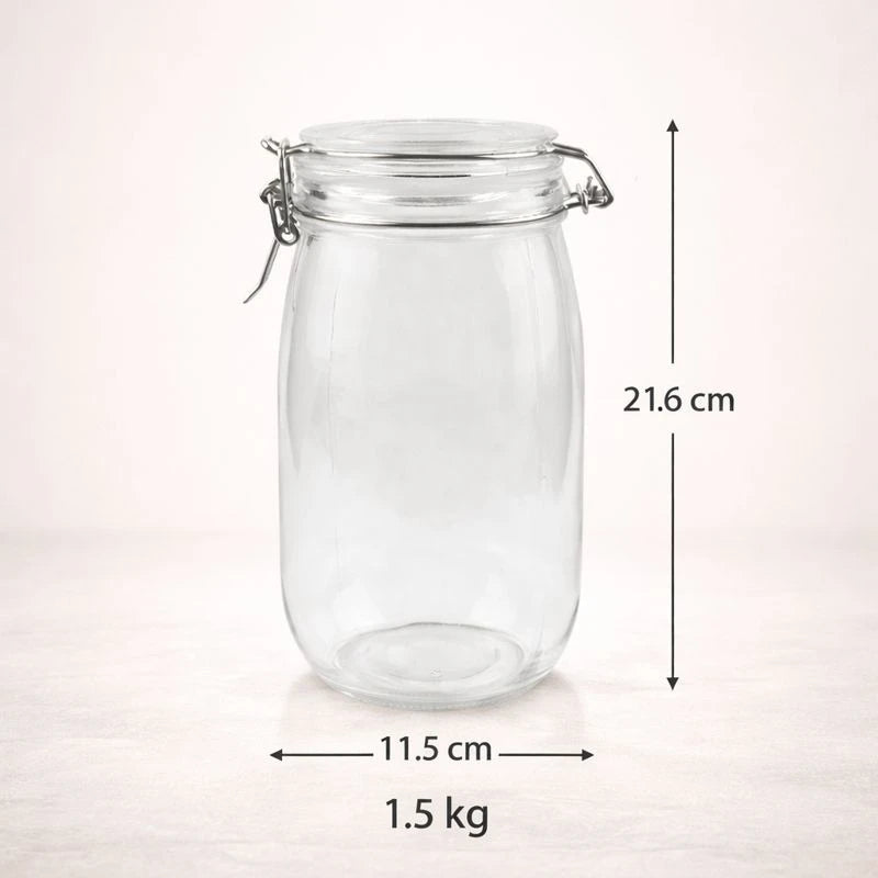 Airtight Glass Pickle & Jam Storage Jar with Metal Clamp Lid – Food Storage, Fermentation & Pantry Container 1.5 kg