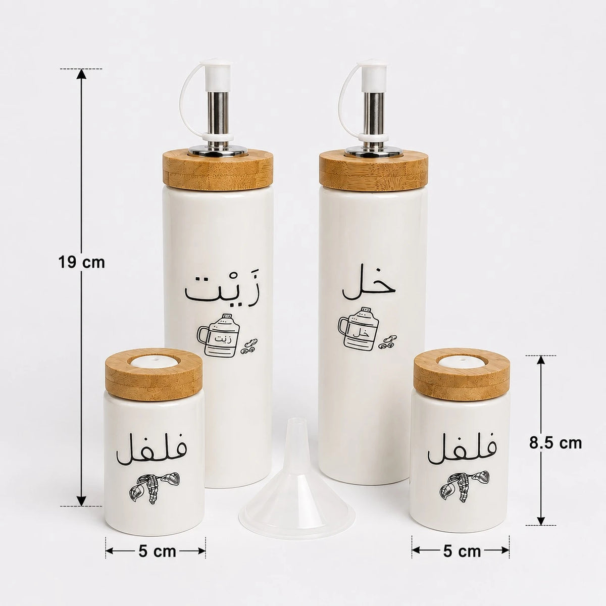 Porcelain Oil Vinegar Salt And Pepper Set Bamboo Holder Kitchen Condiment Organizer Dispenser