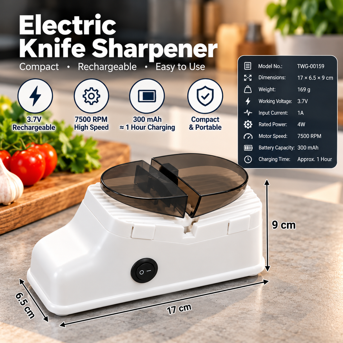 Electric Knife Sharpener with Dual Sharpening Slots