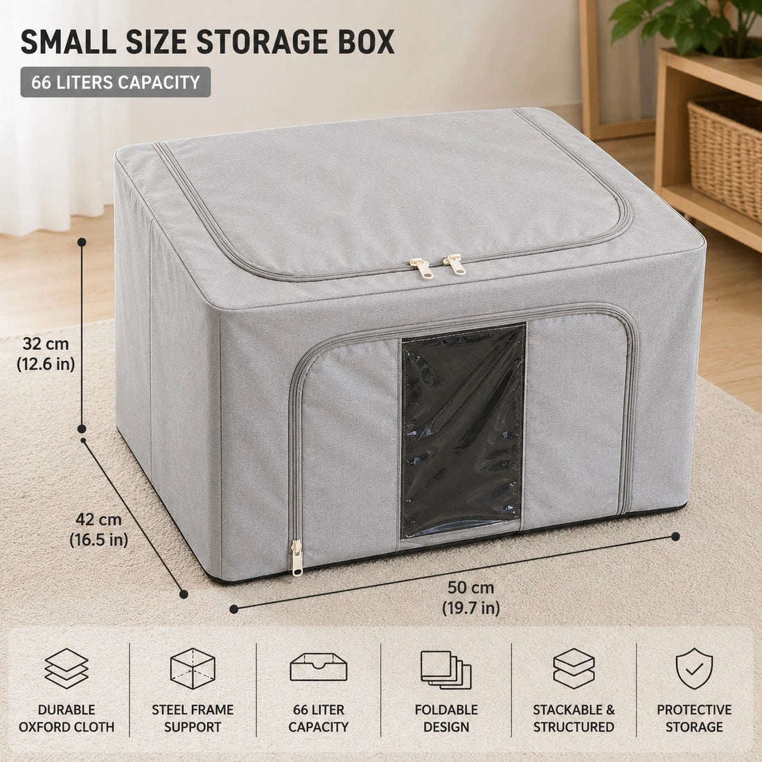 Foldable Oxford Cloth Storage Box Organizer Steel Frame Closet Blanket Clothes Storage Bag 66L Small Size