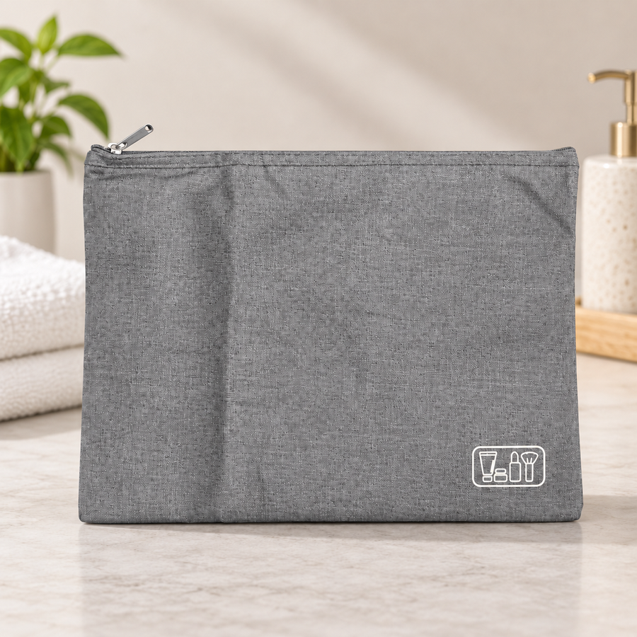Water Resistant Cotton Linen Toiletry Pouch with Zipper