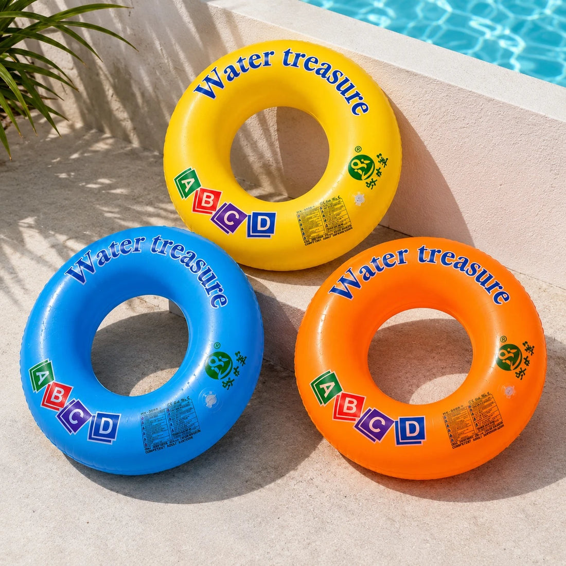 Kids Inflatable Swim Ring 60 cm Colorful PVC Pool Float Tube for Children Orange Blue Yellow