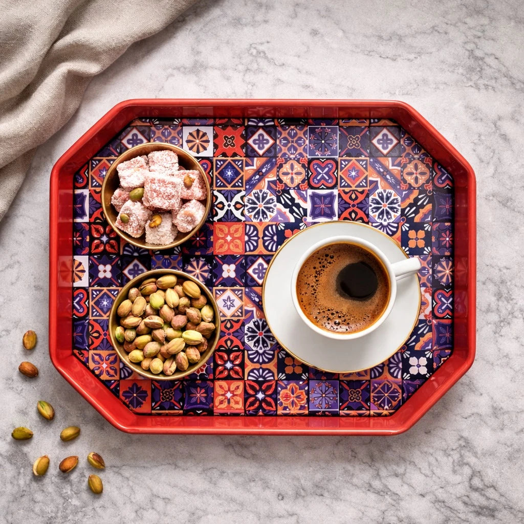 Turkish Serving Tray Metal Tray Mandala Ottoman Mosaic Design Coffee Tea Snack Serving Tray Rectangular Decorative Tray Assorted