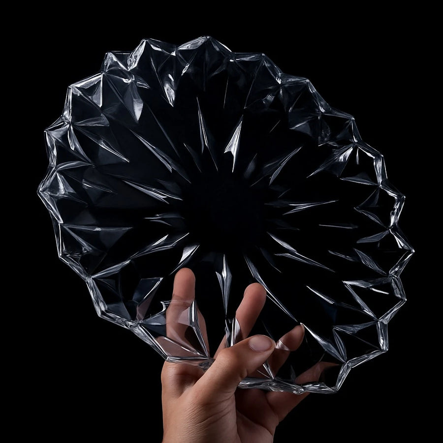 Crystal Serving Plate Set with Large Serving Tray and 6 Dessert Plates Clear Faceted Round Serving Plates for Fruits Snacks Pastries and Parties