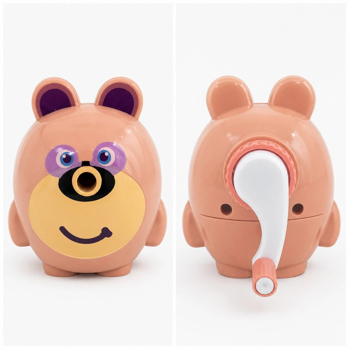 Manual Hand Crank Pencil Sharpener Bear Design with Detachable Shavings Box for School Office Kids Study and Stationery