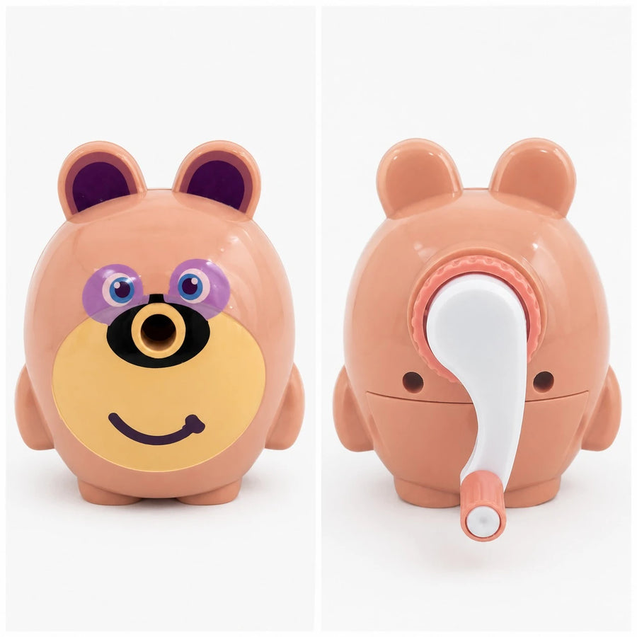 Manual Hand Crank Pencil Sharpener Bear Design with Detachable Shavings Box for School Office Kids Study and Stationery