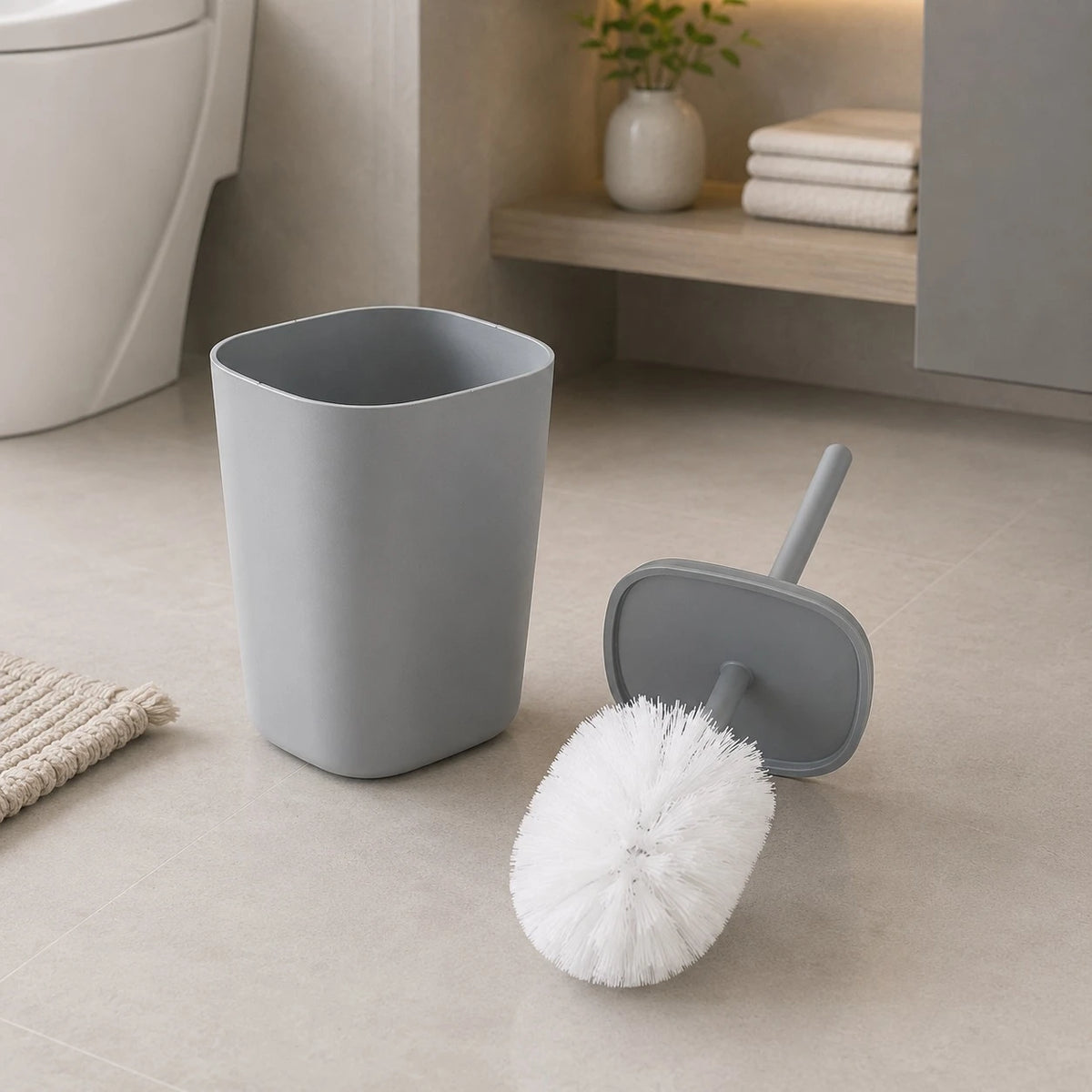 6 Piece Plastic Bathroom Accessories Set with Trash Bin & Dispenser