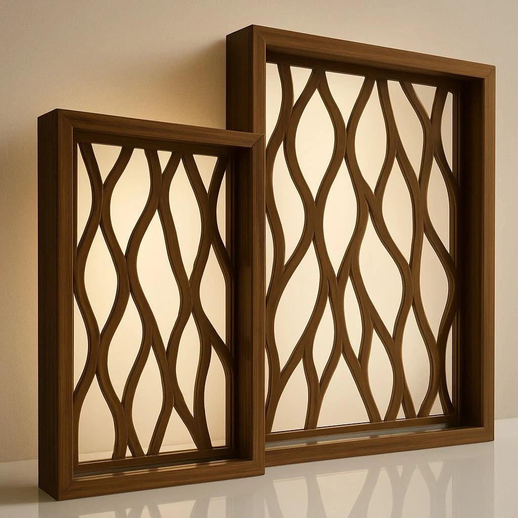 Set of 2 Carved Wooden Trays
