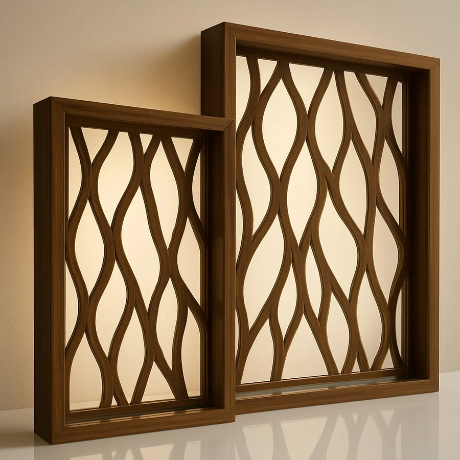 Set of 2 Carved Wooden Trays