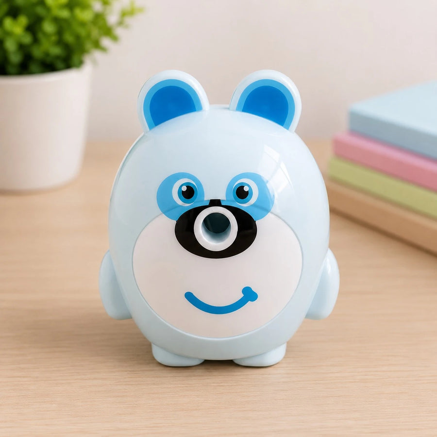 Manual Hand Crank Pencil Sharpener Bear Design with Detachable Shavings Box for School Office Kids Study and Stationery