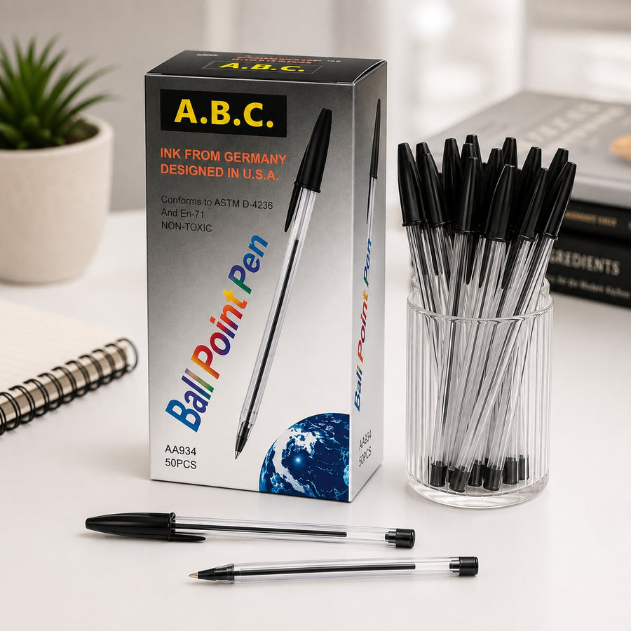 Black Ball Point Pens Box of 50 Smooth Writing Non Toxic Pens for Office School Study and Everyday Writing