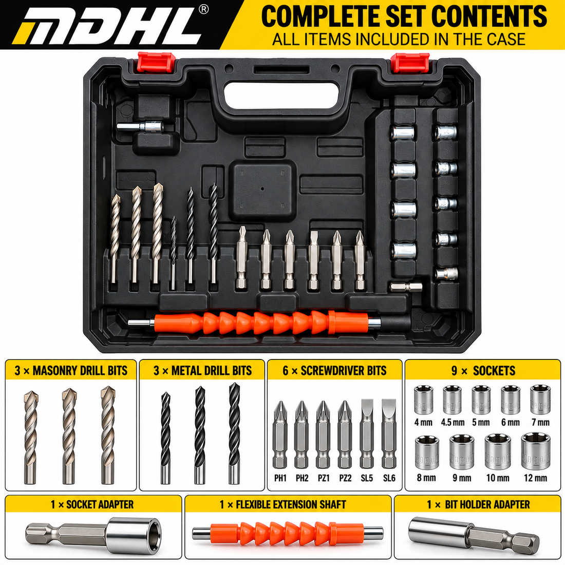 MDHL Cordless Rechargeable Drill Set