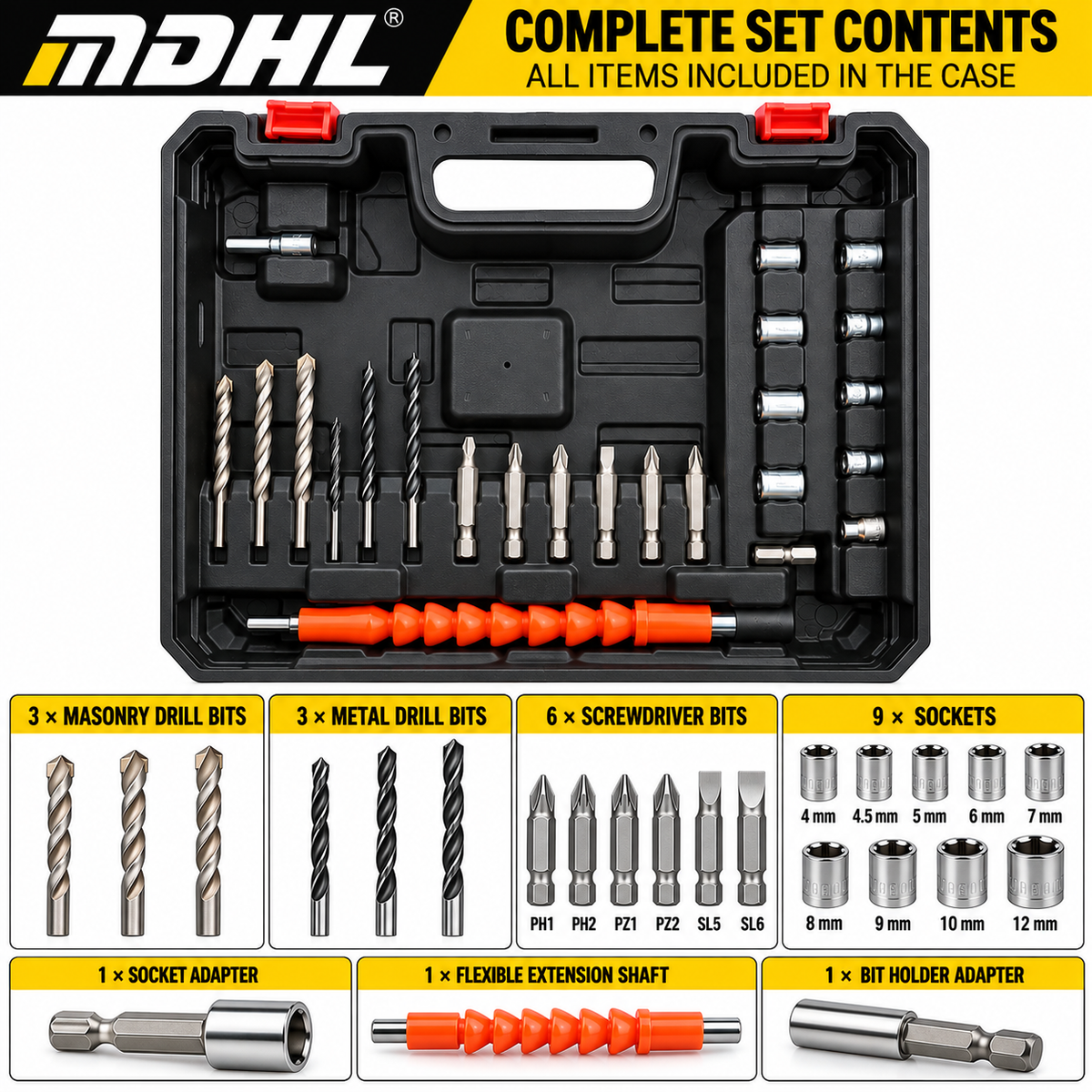 MDHL Cordless Rechargeable Drill Set