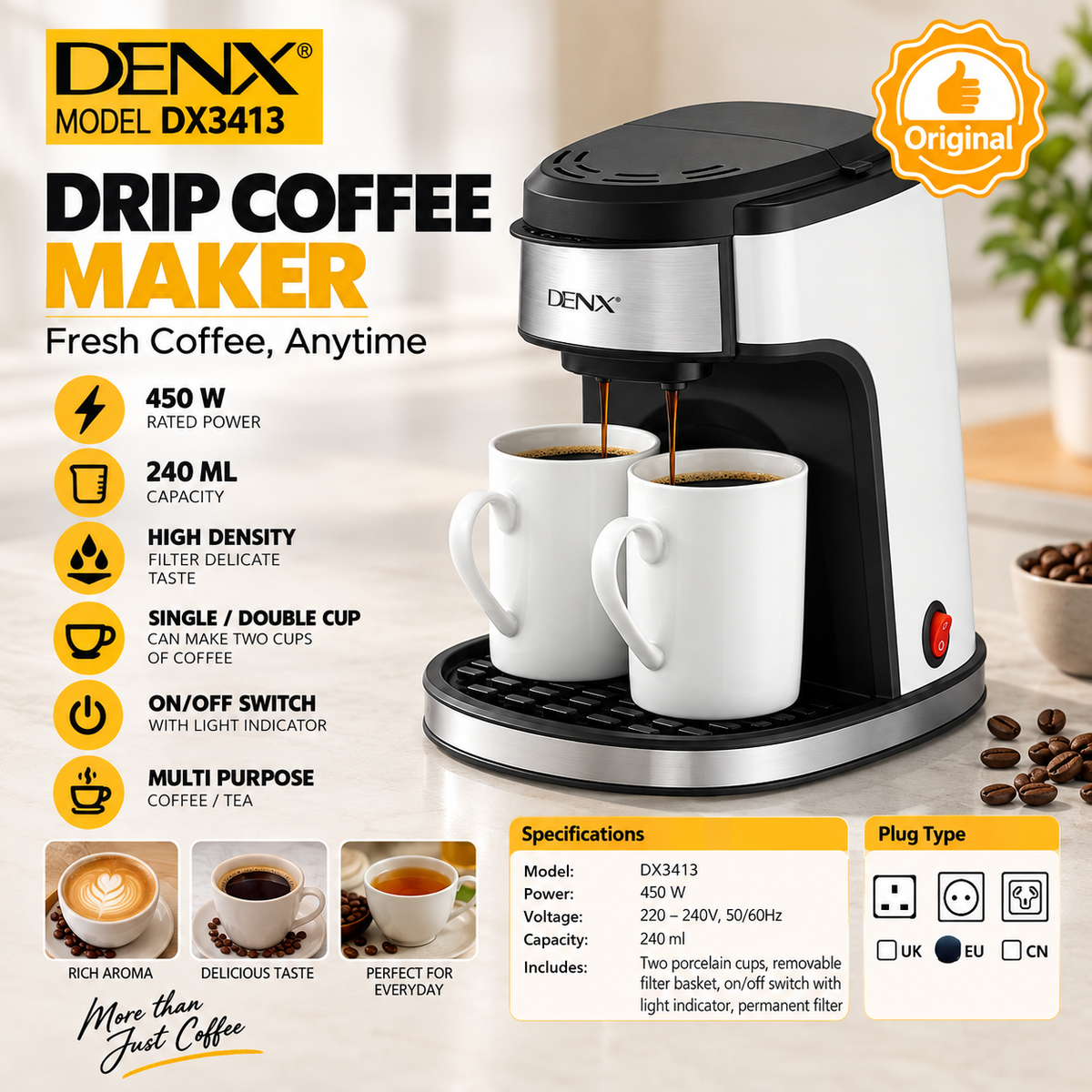 DENX Double Cup Drip Coffee Maker