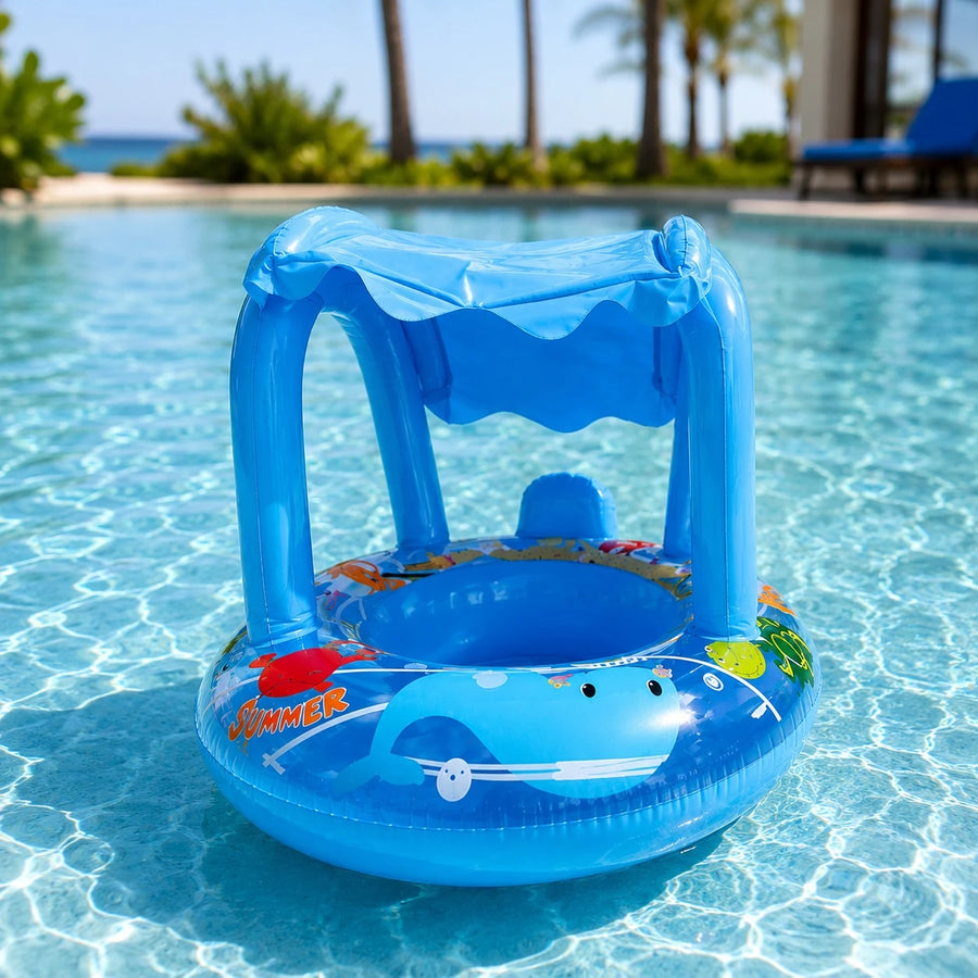 Baby Swim Float With Canopy Inflatable Baby Pool Float Sun Shade Baby Swim Ring