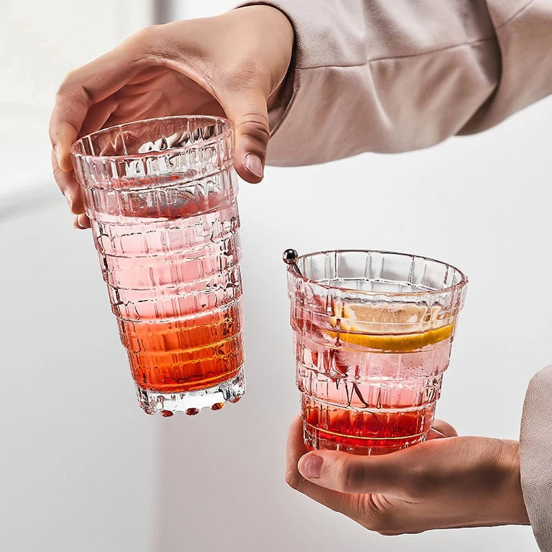 Set of 6 Tiered Cut Glass Cups 380ML
