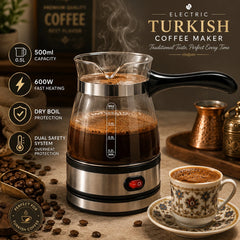 Electric Turkish Coffee Maker Glass Coffee Pot 500ml Stainless Steel Coffee Brewer Coffee Warmer
