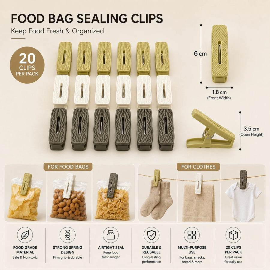 Food Bag Sealing Clips Clothes Pins Snack Bag Clips Coffee Bag Sealer Clips Kitchen Storage Laundry Drying Clips 20 Pieces