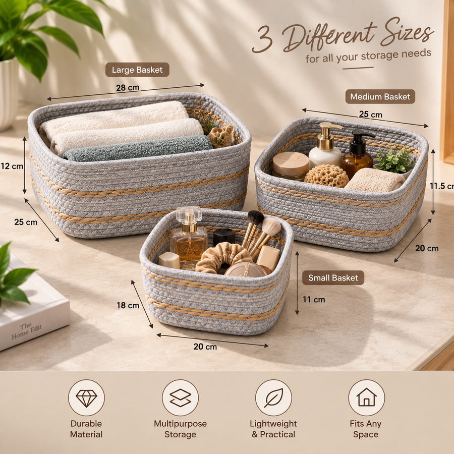 3 Piece Woven Storage Basket Set